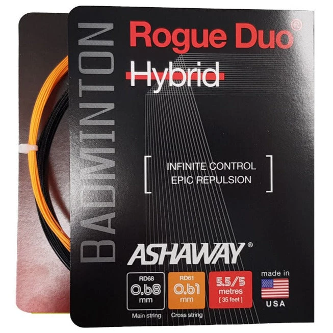 Ashaway Rogue Duo Hybrid Badminton String (Black/Orange)
