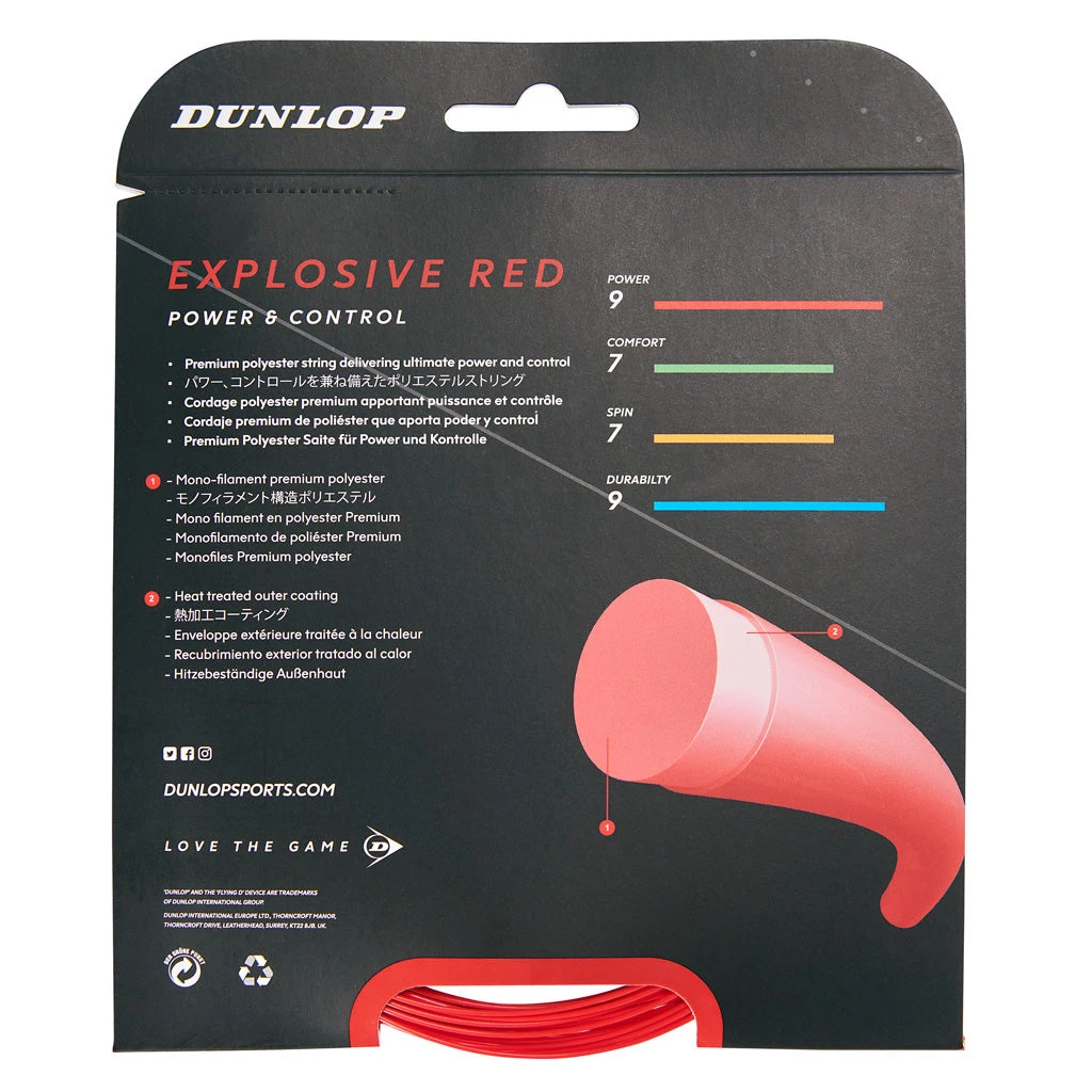 Dunlop Explosive Red 16/1.30 Tennis String (Red) - Image 2