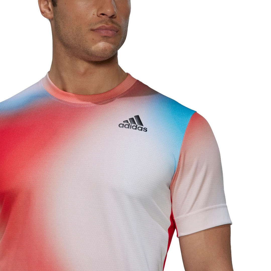 Adidas Men's Melbourne FreeLift Printed Top (White/Vivid Red/Black) - Image 7