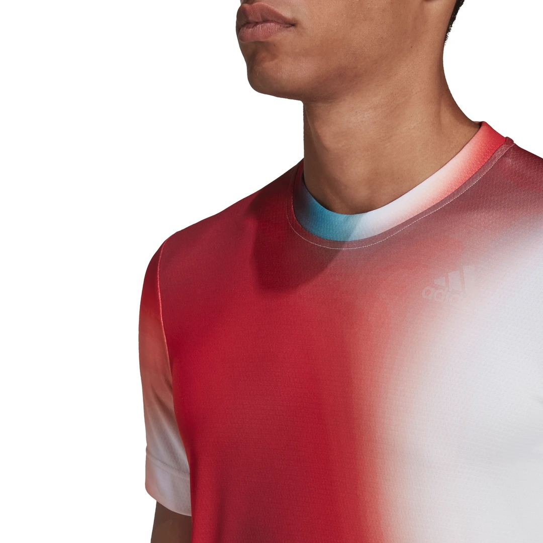 Adidas Men's Melbourne FreeLift Printed Top (White/Vivid Red/Black) - Image 8