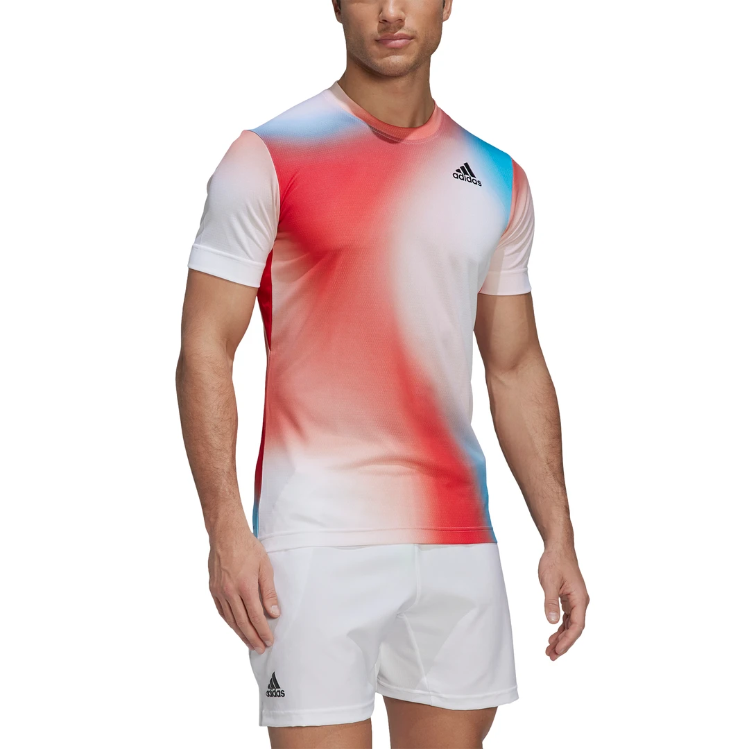 Adidas Men's Melbourne FreeLift Printed Top (White/Vivid Red/Black) - Image 2