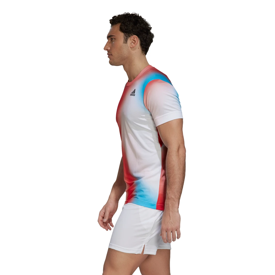 Adidas Men's Melbourne FreeLift Printed Top (White/Vivid Red/Black) - Image 4