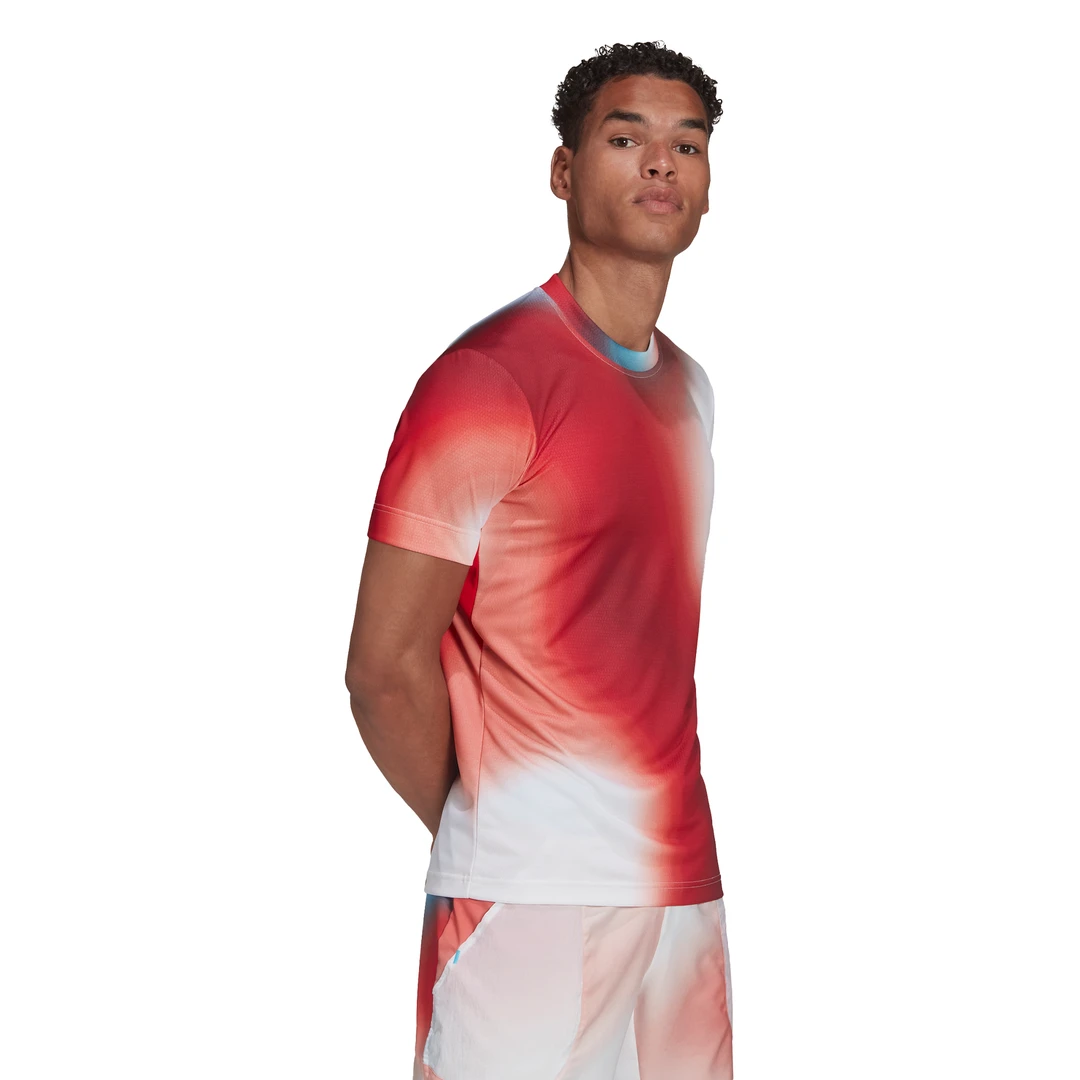 Adidas Men's Melbourne FreeLift Printed Top (White/Vivid Red/Black) - Image 5