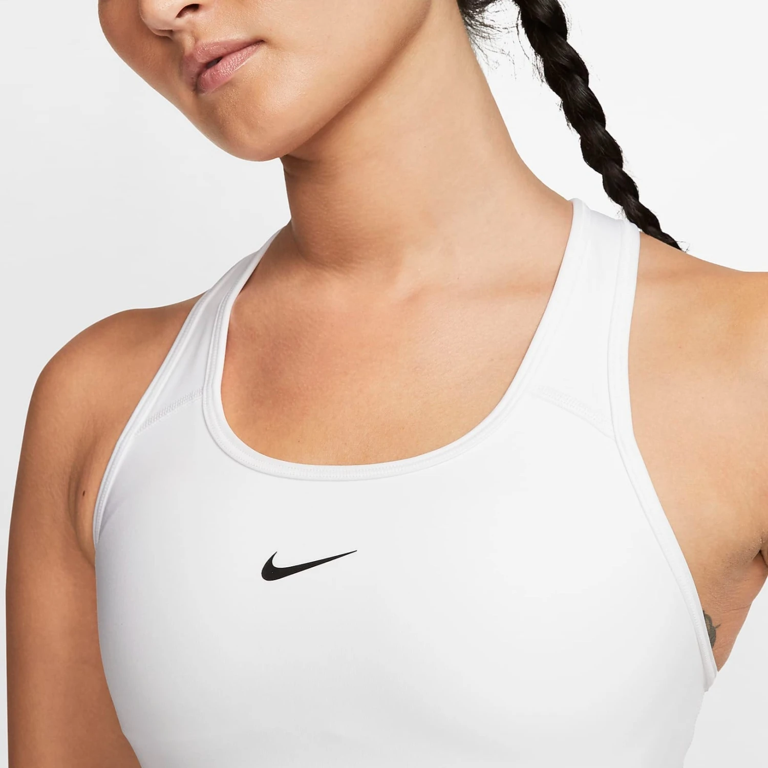 Nike Women's Dri-FIT Swoosh Medium Support 1 Piece Pad Sports Bra (White/Black) - Image 3